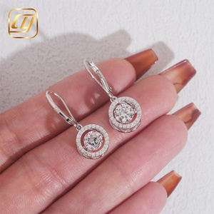 Boucles d'oreilles pendantes en argent sterling S925 avec moissanite scintillante, motif halo rond, bijoux pour femme - Product Image 2
