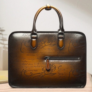 Porte-documents de bureau pour <span class=keywords><strong>homme</strong></span> en cuir véritable fait main haut de gamme, grande capacité, style rétro classique, fermeture à glissière - Product Image 2