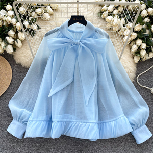 Camicia Vintage a maniche a sbuffo da donna autunno farfalla papillon Design <span class=keywords><strong>Top</strong></span> camicette <span class=keywords><strong>eleganti</strong></span> donna donna - Product Image 4