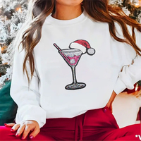 Patchs thermocollants personnalisés grand format pour vêtements, motif Père Noël avec verre à vin, paillettes, sequins et broderie chenille