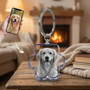 Portachiavi in Cristallo K9 di Alta Qualità con Zampa di Cane o Gatto, Regalo Personalizzato per Amanti degli Animali, Incisione 3D della Foto, Artigianale - Product Image 1