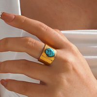 Bijoux de mode européens et américains style Instagram en acier inoxydable avec pierres naturelles turquoise/œil de tigre/jade malais incrustées, géométriques et larges
