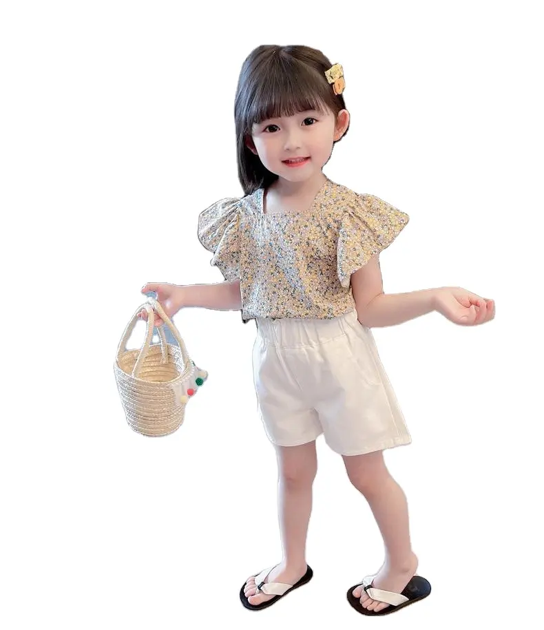 Girls Floral Suit Shorts Summer New Korean Children'S Flying Sleeve Baby Clothes Sets Girls Shirt And Shorts