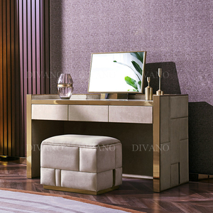 Muebles de Dormitorio, Juego de Cómodas de Lujo con Almacenamiento, Tocador con Espejo LED de Cuero, Mesas de Maquillaje - Product Image 1