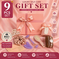 Ensemble cadeau de luxe pour femmes, 9 pièces, avec rouleau facial, Gua Sha, brosse à cheveux, chouchous, montre, bracelet et serviette douce