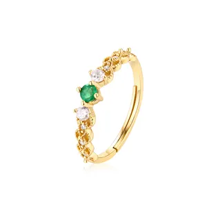 Fashion Design Emerald Gold Plated Ring Wedding Engagement Adjustable Ring For Women