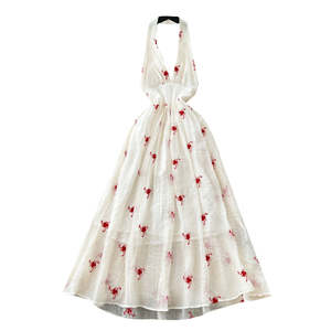 Vestido midi casual ajustado sin mangas con cuello en V y espalda descubierta de <span class=keywords><strong>encaje</strong></span> estampado para mujer 2026 - Product Image 5