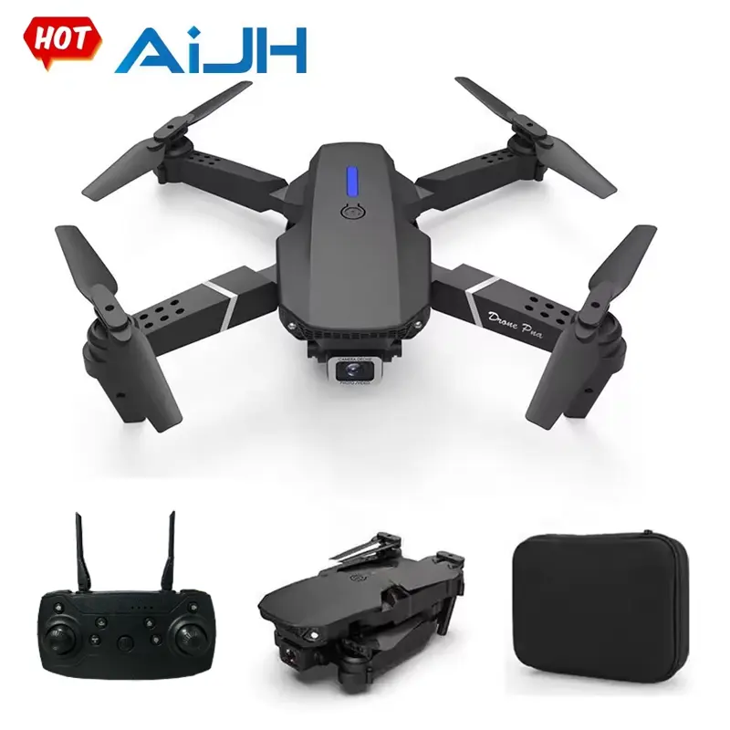 AiJH Offres Spéciales E88 RC Drone Flying Battery Range 4K Dual Camera FPV Portable Small Foldable Cheap RC Drone