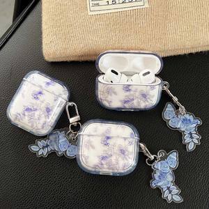 Casing Transparan Earphone Floral Kupu-kupu untuk AirPods 1 2 Pro 3 Penutup Keyring Headphone Casing Pelindung untuk AirPod Pro 2 2nd - Product Image 2