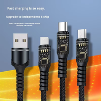 Câble USB tressé en nylon 3-en-1 à charge rapide 66W pour iPhone Plusieurs couleurs Compatible avec la plupart des smartphones