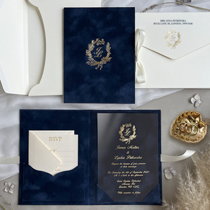Carta di lusso unica copertina rigida con invito tascabile Mariage in lamina d'oro o carta di invito a nozze in acrilico con busta di velluto - Product Image 2