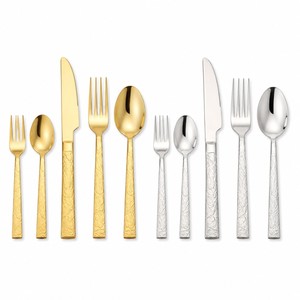 New Retro Embossed Stone Pattern Stainless Steel Silverware <b>Knife</b> Fork Spoon Set Wedding Cutlery Dishwasher <b>Safe</b> for Restaurant - Product Image 1