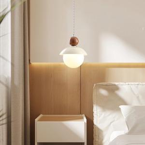 Lampe suspendue Zhiwei, design boule en bois vert crème, éclairage pour chambre à coucher et bureau - Product Image 3