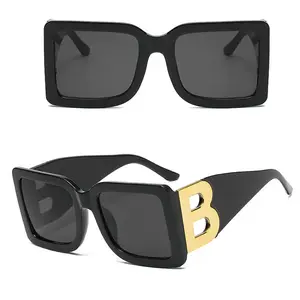 Big Gold B letter shields luxury ladies hiking gafas mujer dernier custom logo oversize square sunglasses