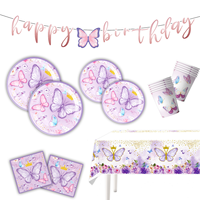 Articles de Table Jetables Thème Papillon Violet en Vogue – Assiettes en Carton et Nappe pour Anniversaire, Thé, Pâques, Saint-Valentin