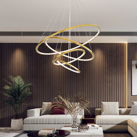 Lustre LED circulaire moderne d'intérieur, luxueux, doré, avec télécommande, pour salle à manger, style traditionnel