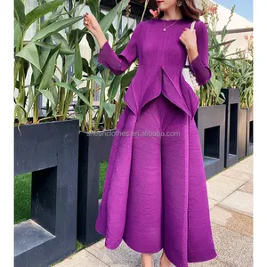 Hot Pleated Plus Size Women'S Long Dubai Muslim Dresses 2 Piece Women'S Sets Women Clothing Two Piece Tops And Skirts sets