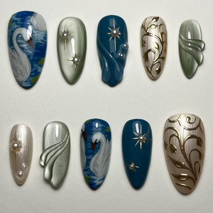 24 <span class=keywords><strong>Uñas</strong></span> Acrílicas <span class=keywords><strong>en</strong></span> Forma de Almendra con Acabado Ojo de Gato <span class=keywords><strong>Azul</strong></span> Hielo, Diseño de Molino de Viento Inspirado <span class=keywords><strong>en</strong></span> el Océano, <span class=keywords><strong>Uñas</strong></span> Postizas - Product Image 6