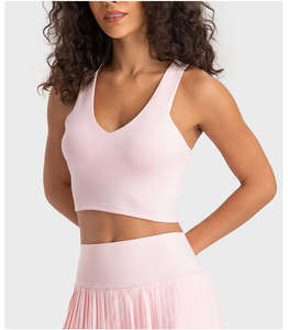 Prêt à expédier Logo personnalisé Sexy femmes col en V dos nageur sport rembourré haut soutien dames Gym Fitness course porter soutien-gorge Cro haut - Product Image 4