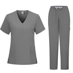 Women's <b>Scrub</b> <b>Set</b> V-Neck Short Sleeve Medical Uniform Moisture Wicking Split Design For Nurses Clinic Workwear Blue Gray Red - Product Image 2