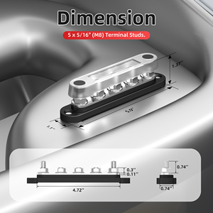 Barre omnibus de distribution de puissance 150A 12V M8 à 5 goujons, positive et négative, pour batteries de bateaux, systèmes automobiles et solaires - Product Image 4