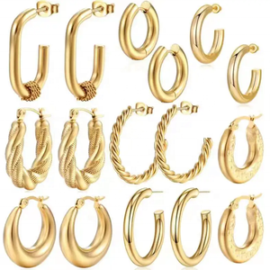 Classique 18k plaqué or en acier inoxydable grosse torsion déclaration C forme boucles d'oreilles Vintage géométrique épais plaine boucles d'oreilles - Product Image 1