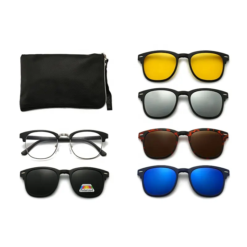 Sunbest Eyewear 5 In 1 Magnet Eyeglasses Frames Interchangeable Magnetic Clip On Glasses TR90 Polarized Clip-On Sunglasses