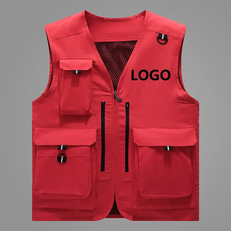 Fishing Wear Custom Printing Logo Made Lightweight 100 Poliéster Homens Multi Pocket Vest Fotografia Trabalho Roupas