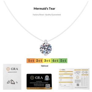 Collar <span class=keywords><strong>de</strong></span> Plata <span class=keywords><strong>de</strong></span> Ley 925 Premium SJ con Moissanita Lágrima <span class=keywords><strong>de</strong></span> Sirena, Certificado GRA, Gargantilla <span class=keywords><strong>de</strong></span> Hilo Invisible con Efecto Ilusión, 2g - Product Image 1