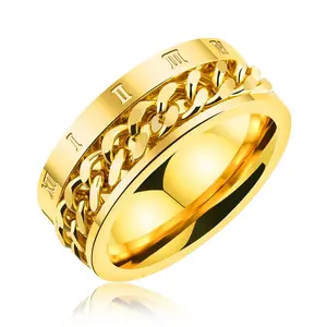 2019 de moda Roma carta girar anillo de cadena de ceremonia regalo Oval en forma de anillo de los hombres