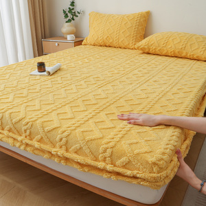 Thick Taffeta Plush <strong>Fitted</strong> <strong>Sheet</strong> Cable Knit Textured Warm <strong>Teddy</strong> Fleece Mattress Cover Deep Pocket Anti-slip Bed <strong>Sheet</strong> for Winter - Product Image 6