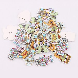 Yiwu wintop nhà máy trực tiếp bán phong cách sáng tạo hai lỗ hỗn hợp Robot thiết kế gỗ phẳng trở lại nút cho Diy scrapbooking - Product Image 2