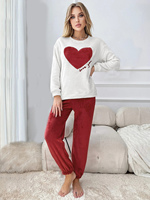 Ensemble de pyjama d'hiver en flanelle longue, col rond, décontracté, pour femme, avec motifs brodés, vente en gros d'usine