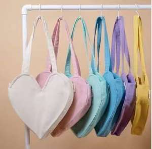 Sacs à bandoulière personnalisés, sac en forme de cœur, sac en toile de coton épais uni, sacs à bandoulière pour femmes, sacs à main tendance - Product Image 2