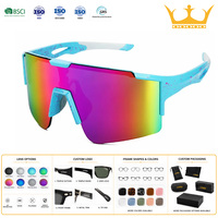 Lunettes de soleil sport unisexes à monture colorée surdimensionnée effet miroir irisé pour activités de plein air, voyages, golf, ski