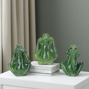 Redeco Ensemble de figurines grenouille <span class=keywords><strong>en</strong></span> céramique moderne No See no Hear no Speak, Evil Design Art Déco pour la maison Étagère de bureau Visdom Cadeau - Product Image 1