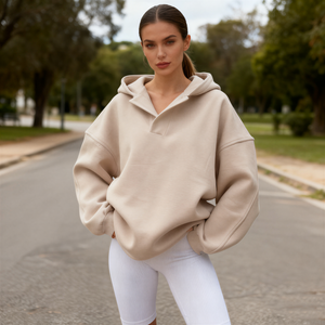 TKAN387 Women <b>Hoodie</b> Custom <b>Fleece</b> <b>Oversized</b> V-Neck Hoodies Streetwear High Quality Plain Drop Shoulder Pullover <b>Hoodie</b> - Product Image 1