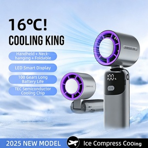 Ventilador de Mano Plegable con Compresa de Hielo, Recargable, con Pantalla Inteligente, 100 Velocidades, Portátil y Usable, Tendencia 2026, 2400mAh - Product Image 1