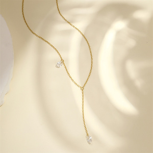 Collar Clásico de Plata de Ley S925 Bañado en Oro con Circonita Cúbica en Forma de Lágrima, Estilo Lariat para Mujer, Venta al por Mayor - Product Image 2