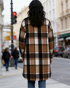Manteau long à carreaux - Veste chemise en flanelle à carreaux surdimensionnée pour femmes grandes tailles - Product Image 3