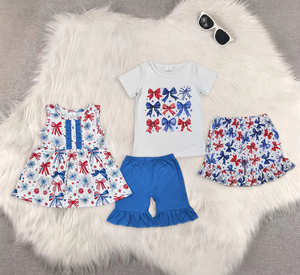 Conjuntos de pantalones cortos con volantes y blusas tipo túnica con lazos del 4 de julio para bebés y niños - Product Image 3