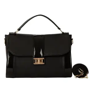 Sac fourre-tout pour femme Fana Clara M3856 en cuir verni noir grande capacité avec rabat et chaîne décorative, sac à main décontracté avec lettres - Product Image 1
