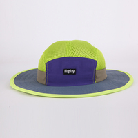 Chapeau Bob de Soleil Performance Extérieur à 5 Panneaux en Maille Respirante à Séchage Rapide en Nylon avec Blocs de Couleurs, Bord Large Réglable et Logo Personnalisé