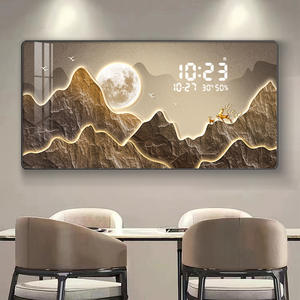 Restaurante decoración pantalla <span class=keywords><strong>Digital</strong></span> reloj electrónico cristal porcelana diamante pintura con luces LED pintura HD pared arte reloj - Product Image 3