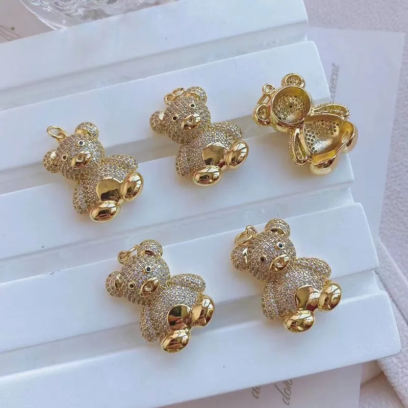 JB 18K chapado en oro diamante lindo oso de peluche collar pavé cristal electrón plateado colgante cadena niñas regalo colgante joyería