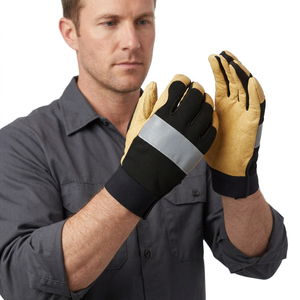 Gants de travail en cuir, bouts des doigts texturés, antidérapants, gants de sécurité polyvalents, épaisseur 4 mil, sans latex, noir jaune, droits - Product Image 5