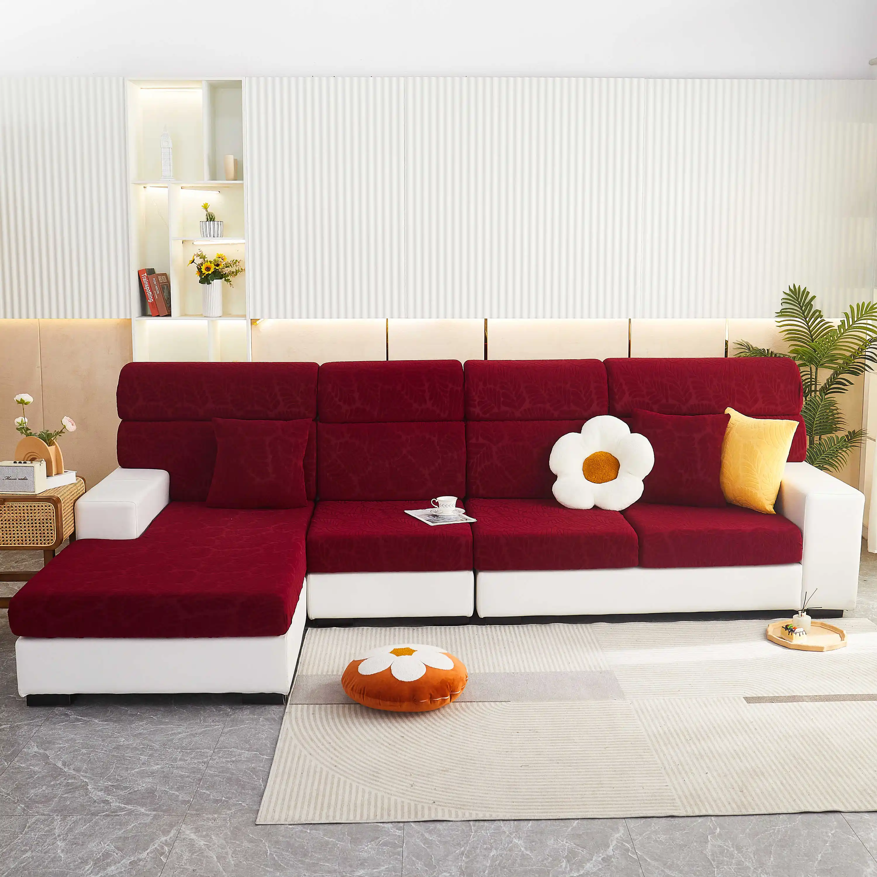 Rote große Blatt Stretch Schon bezüge Sectional Elastic Stretch Sofa bezug für Wohnzimmer Couch bezug L-Form Sessel bezüge