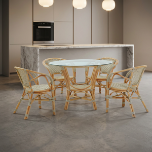 Ensemble de salle à manger 4 pièces Pelangi Bistro, style artisanal asiatique, chaises et table en rotin massif, confortables, pour intérieur et extérieur - Product Image 3