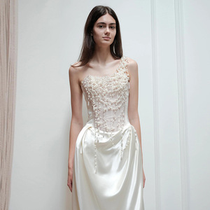 French Tube Top Evening Gown Bride Special Interest Light Luxury Satin Wedding <strong>Veil</strong> Heavy Industry Pearl <strong>Dress</strong> - Product Image 1