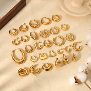 Pendientes de Aro Huecos Chapados en Oro, Geométricos en Forma de U, de Lágrima, de Moda, de Acero Inoxidable, Set de Pendientes de Acero Inoxidable - Product Image 1